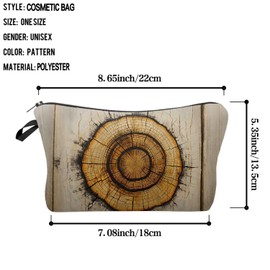 Livel lhood Retro Art Year Ring Makeup Bag Cute Small Makeup Organizer Bag Travel Toiletry Zipper Pouch Wooden Stake Cosmetic Bag Gift for Women Girls