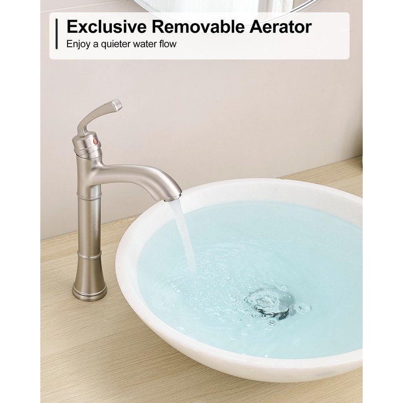 HEYMYTAP Brass Vessel Sink Faucet Brushed Nickel, Single Handle Tall