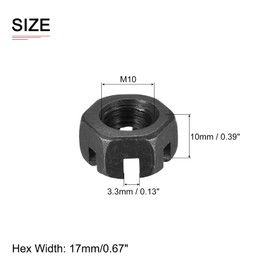 DTGN M10x1.25mm(DxP) Slotted Hex Castle Nuts - 10Pack - Good for Machinery Repairing - Carbon Steel Blackened Hexagon Nuts - Black