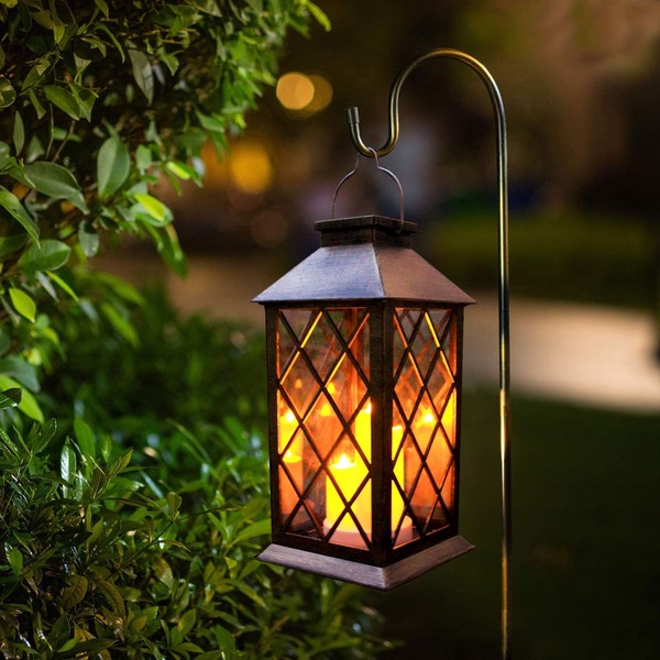 nanzhujin Solar Lantern Outdoor, Garden Hanging Lantern- PVC Waterproof 3 LED Flickering Flameless Candle Decorative Lights for Table,Outdoor,Party, 00-1, Copper