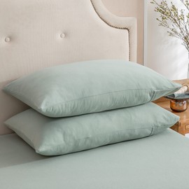 PURE ERA Jersey Knit Pillowcases 100% T-Shirt Cotton Super Soft Comfy Breathable, Set of 2, Queen 20" x 30", Solid Sage Green