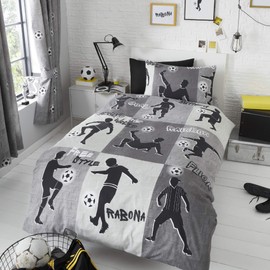 Happy Linen Company Boys Girls Kids Freestyle Football Tricks Grey Charcoal Single Reversible Duvet Cover Bedding Set