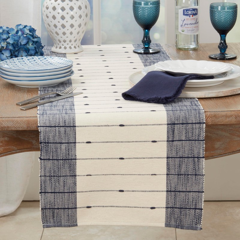 Saro Lifestyle Thin Stripe Table Runner, Navy Blue, 16"x72"