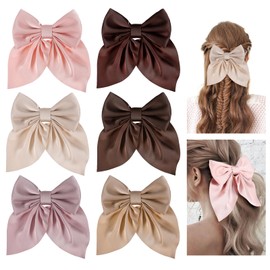 Nogeqi 6 Pcs Bow Clips for Woman,Neutral Colors Bow Hair Clips,Satin Girls Bows for Hair with Short Tail,Hair Barrettes Aesthetic Cute Hair Accessories