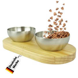 Petriumph® Katzennapf und Hundenapf erhöht I Katzen Napfset I Hundenapf aus Edelstahl für kleine Hunde I Futterautomat Katze 2 Näpfe I Futterstation Katzen I Erhöhter Katzennapf I Hunde Napfset