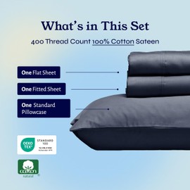 California Design Den Twin XL Sheet Sets - Soft 400 Thread Count Sateen, Natural 100% Cotton Sheets with Deep Pockets, Cooling and Durable Bedding Set - Indigo Dusty Blue