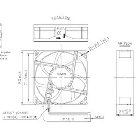 Sunon MF80251V11000UA99 Fan 12 V DC 1.44 W 80 x 80 x 25 mm 69.9 m³/h 69.9 m³/h 69.9 m³/h