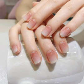 Lwenjing Nail Tips, 24 Pieces, Nail Tips, Handmade Nail Tips, Short, Autumn and Winter, Popular Japanese Style, Cute, Simple, Stylish, Bridal, Shiny, False Nails, Double-Sided Tape, Coming of Age