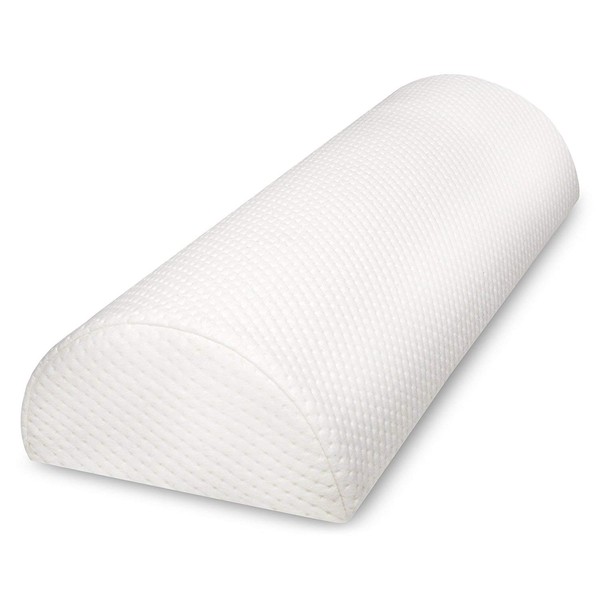 Back Pain Relief Memory Foam Pillow - Half Moon Bolster Knee Pillow for Side, Back, Stomach Sleepers - Semi Roll Round Lumbar Leg Wedge - Reduce Neck Spine Back Hip Ankle Stress - Organic Cotton Cover