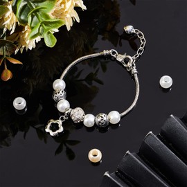 NBEADS 200 Pcs Acrylic European Beads, Imitation Pearl Large Hole European Beads Rondelle Spacer Beads for Jewelry Making