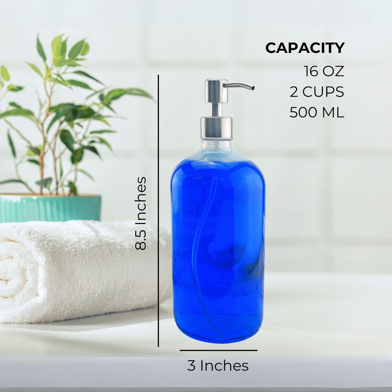 Cornucopia Brands 16-Ounce Clear Glass Bottles w/Stainless Steel Pumps (2