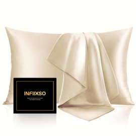 INFIIXSO Mulberry Silk Pillowcase for Hair and Skin, Silk Pillow Cases Standard Size with Hidden Zipper 20x26 Inches, Extraordinary Smooth and Soft Cooling Pillow Cases for Hot Sleepers(Ivory, 1 Pack)