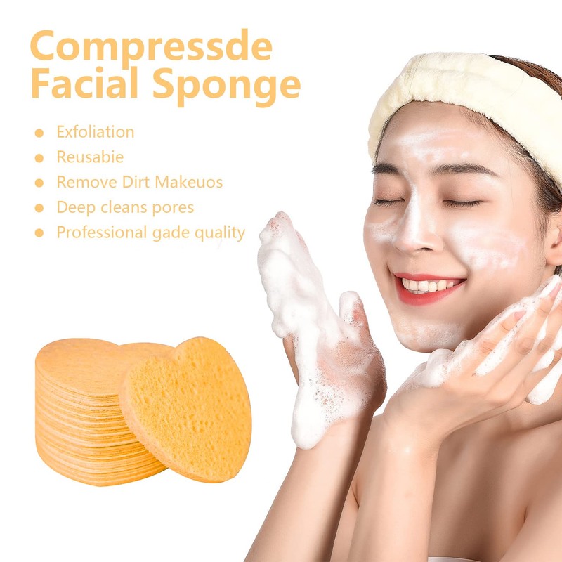 50-Count Facial Sponges Compressed Natural Cellulose Sponge Spunspon Heart Shape