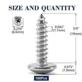 #4 x 3/4" Wood Screw 100Pcs Truss Head Phillips 18-8 (304) Stainless Steel Fast Self Tapping Screws by SG TZH
