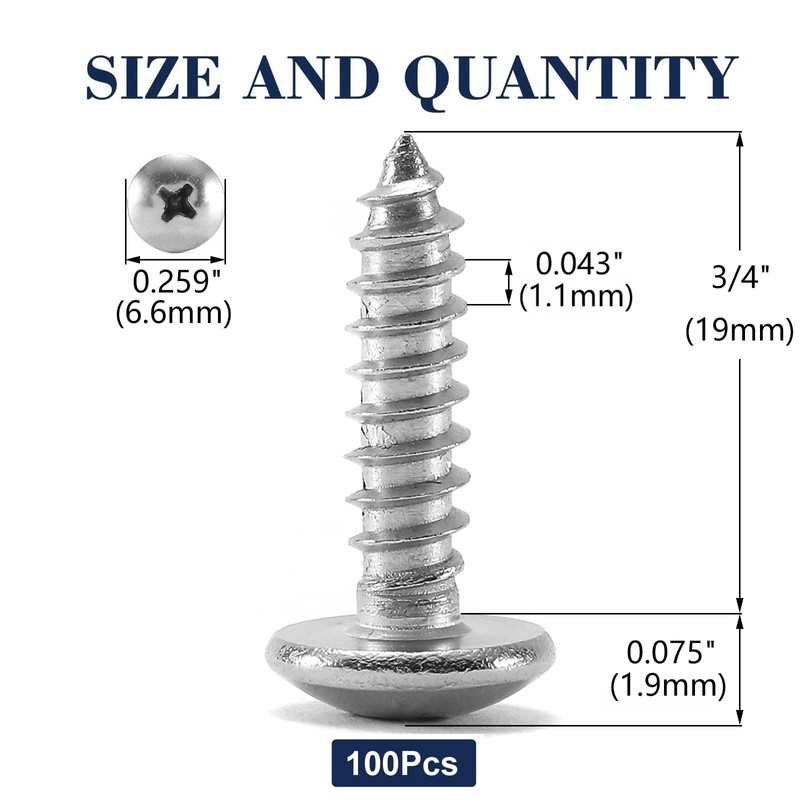 #4 x 3/4" Wood Screw 100Pcs Truss Head Phillips 18-8