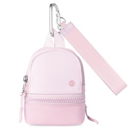 Babysun Mini Backpack Keychain Wristlet Pouch Small Change Coin Purse Cute Zipper Wallet With 3 RFID Card Slots For Women/Men Airpods Cosmetics (Baby Pink)