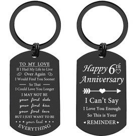 Shoneep Anniversary Engraved Keychain for Boyfriend & Husband, Anniversary Keychain Gifts for Him Her, Husband Wife, Couples, Black (6th Annversary)