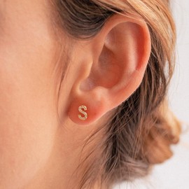 MUMREUES Gold Earrings for Women 14K Gold Cubic Zirconia Initial M Letter Stud Earrings for Women Trendy Simple Small Minimalist Dainty Cute Hypoallergenic Earrings Jewelry Gifts for Women