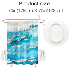 Berkin Arts Bathroom Shower Curtain Set 180 x 180 cm Waterproof Polyester with Hooks Modern European Ink Painting Water Stream Background Strong Blue Edge Lit Gold Striped Swirls