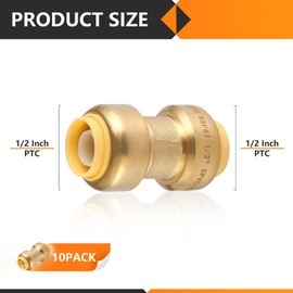 10-Pack HeSun Pushfit 90 Degree Elbow, 1/2"x1/2" Push to Connect Plumbing Fittings with Disconnect Clip, Brass Push-fit Fittings for PEX, Copper, CPVC, PE-RT Pipes(PF045)