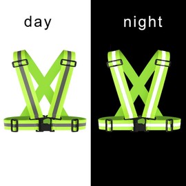 2Pack Reflective Vest, High Visibility Vest Straps Lightweight Reflector Safety Straps Adjustable Reflective Gear for Night Running, Jogging, Outdoor (Green)