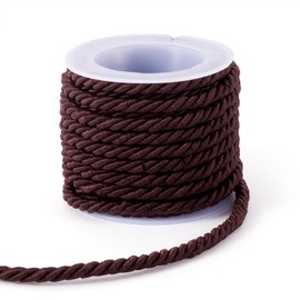 Beadthoven 1 Roll/5.46 Yards 3mm Braided Cord Coconut Brown Shiny Polyester Twisted Twine Cord Rope Decorative Thread Strings for DIY Bracelets Necklace Upholstery Curtain Home Decoration Christmas