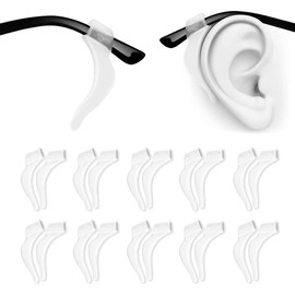 Soft  Eyeglass Ear Hooks, 10 Pairs of Non-Slip Eyeglasses Ear Grips for Glasses, Sunglasses, Reading Glasses - Color: Black