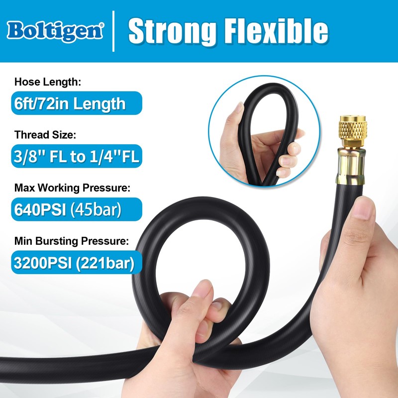 Boltigen 1/2'' ID Vacuum Refrigerant Hose, High Flow Black HVAC
