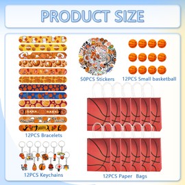 98 Pieces Basketball Party Gifts, Basketball Gift Bags, Mini Basketball Stress Balls, Key Ring, Snap Bracelet Stickers, Sports Party Accessories, for Boys, Girls, Children, Basketball Fans
