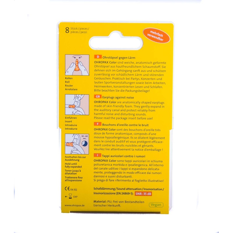 OHROPAX Colour Foam Stoepsel (4 x 8 Pieces)