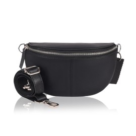 Hudson & James Designer London Real Leather Shoulder Bag & Crossbody Bags For Women Adjustable Straps Chest Shoulder Bag Bumbags Waist Sling Bag Cell Phone Purse Wallet (Black)