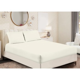 Sapphire Collection Fitted Sheet Non Iron Percale 180 Thread Count Polycotton Plain Fitted Sheets (Single, Cream)