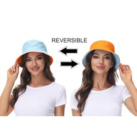 ANOTHER CHOICE Women Reversible Bucket Hat, Summer Sun Hat for Women, Blue- Orange