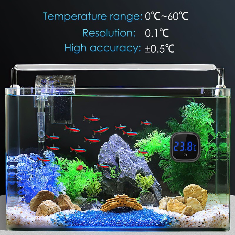 Brifit Aquarium Thermometer Digital, Glue-On Mini Thermometer Aquarium, LED Display