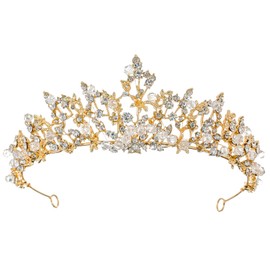 Samky Gold Bridal Rhinestone Tiara Crown Wedding Headpiece with Crystal Bride's Hair Accessories