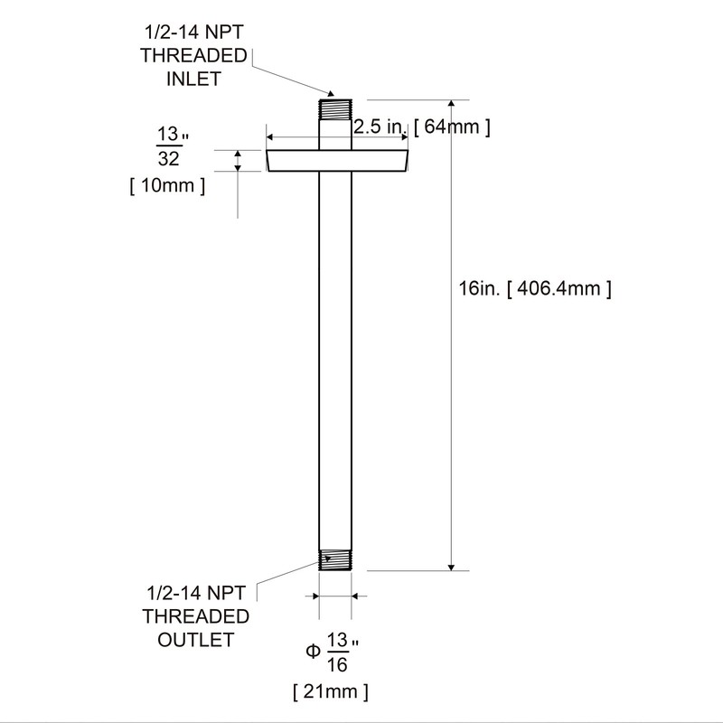 OFFO Shower Arm with Flange, 16 in Brushed Nickel Ceiling