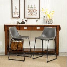 Roundhill Furniture Lotusville Vintage PU Leather Counter Height Stools, Antique Gray, Set of 2
