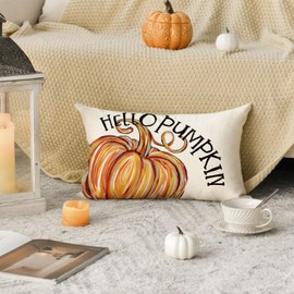 AVOIN colorlife Fall Hello Pumpkin Pillow Cover, 12 x 20 Inch Seasonal Thanksgiving Harvest Cushion Case Decoration for Sofa Couch