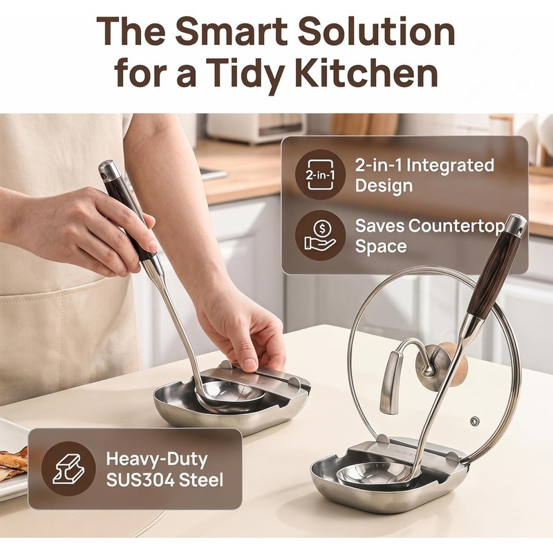 304 Stainless Steel Spoon Rest, Self-Standing Ladle Holder