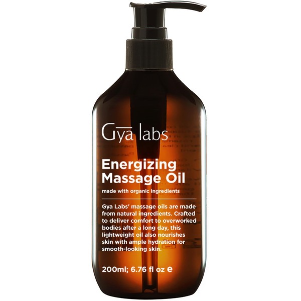 Gya Labs Energizing Massage Oil for Massage Therapy - Body Massage Oils - Crafted with Lemon, Grapefruit, Rosemary, Peppermint, Pine Needle, Jojoba & Argan Oils (6.76 fl oz)