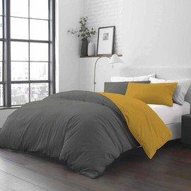 Grey Mustard Duvet Cover Set, Reversible Bed Set, Super Soft Quilt Cover Bed Set Polycotton Duvet Cover King Size (Single)