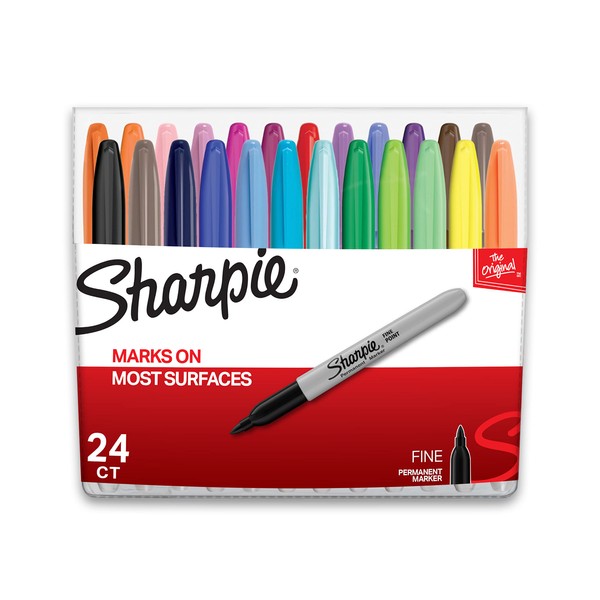 Sharpie 75846 Permanent Markers, Fine Point, Assorted Colors, 24-Count