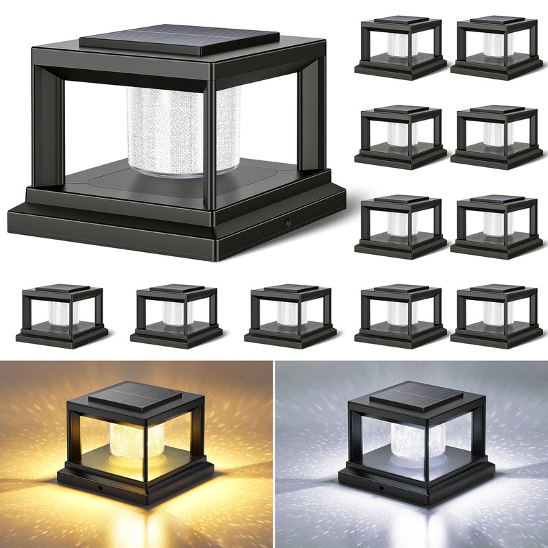 FOLKSMATE Solar Post Cap Lights 12 Pack, 2 Lighting Modes