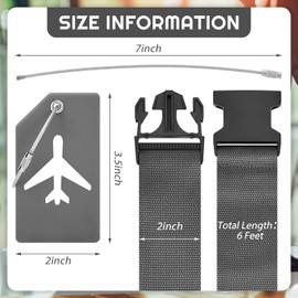 Weewooday 8 Pcs Luggage Straps Suitcase Tags Set for TSA Approved, 4 Travel Adjustable Suitcase Belt, 4 Silicone Luggage Tags with Name ID Card Travel Accessories(Dark Gray,Airplane)