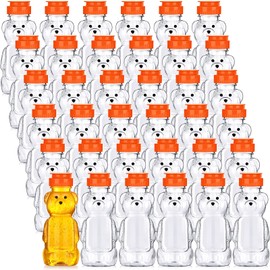 Thenshop 36 Pcs 8 oz Honey Jar Plastic Empty Honey Bear Bottle Honey Dispenser Clear Transparent Honey Containers Bear Cup Honey Squeeze Bottle with Flip Top Lid for Storing Dispensing (Orange Lid)