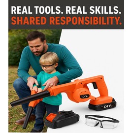 DIYjr Lithium Compact Leaf Blower - Functional Cordless Outdoor Tool for Beginners, Family Teaching Aid for Supervised Yardwork with Rechargeable Battery, Parent-Guided Responsibility