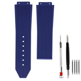 OTGKF 25mm Watch Bands for Hublot Big Bang Rubber Watch Strap Replacement for Hublot Watch with Tool Lined Texture Blue