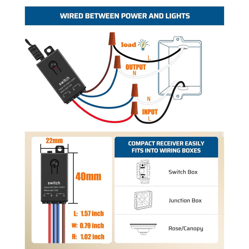 Mini Wireless Light Switch and Receiver kit, No Wiring Mini