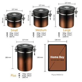 Home Bay Coffee Canister 0.9L, Airtight Coffee Container with Date Tracker Lid, Stainless Steel Canister for Kitchen Food Storage, Black-Copper Gradient (1200 ml)