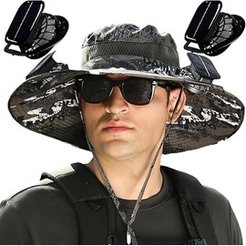 Outdoor Wide Brim Sun Hat with 2 Solar Fan Sun Bucket Hat for Men Women UPF 50+ Bucket Fishing & Beach Hat with Fan Built in